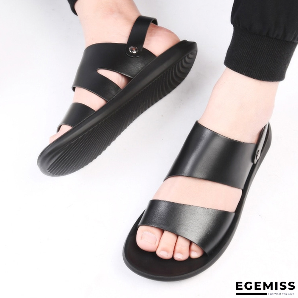 Men's PU Leather Roman Open-toed Sandals Beach Slipper Flip Flop Sandal Shoes | EGEMISS