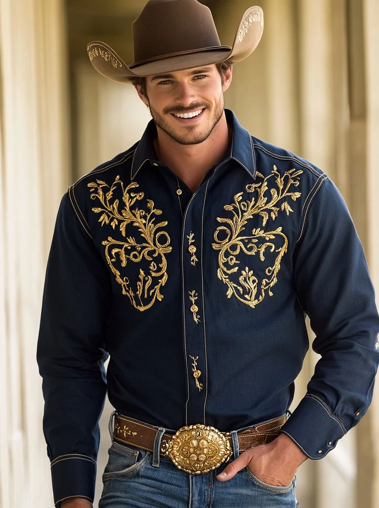 Men's Western Vintage Long Sleeve Shirt