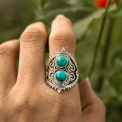 Two Stone Turquoise Silver Ring