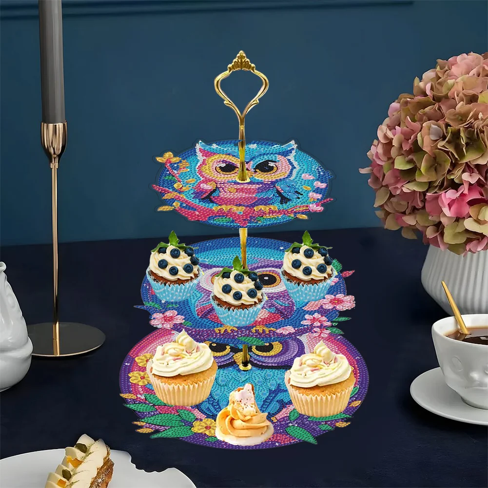 3 Tier Owl Diamond Painting Serving Tray Storage Rack for Adults Beginners