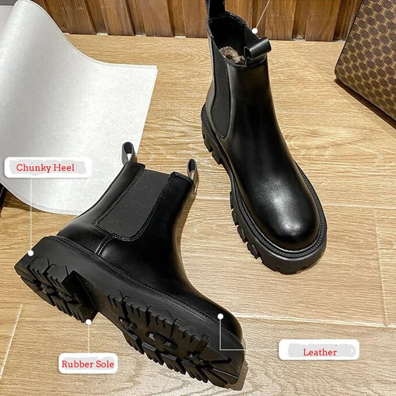 Autumn Winter Chelsea Boots Women 2021 Punk Gothic Platform Combat Ankle Boots For Women Fur Short Plush Shoes Luxury Designer