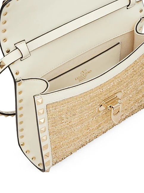 Valentino Garavani Small Rockstud Shoulder Bag in Boucl&eacute; Raffia