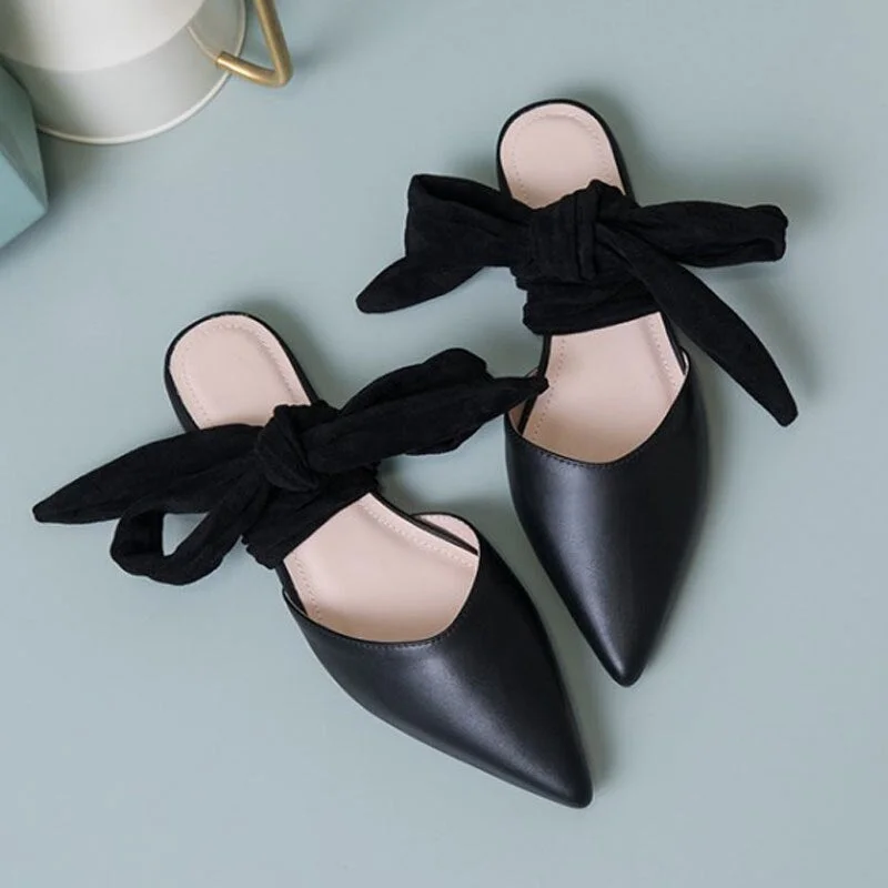 2020 spring and summer new Korean version of Baotou pointed flat strap bow women's sandals