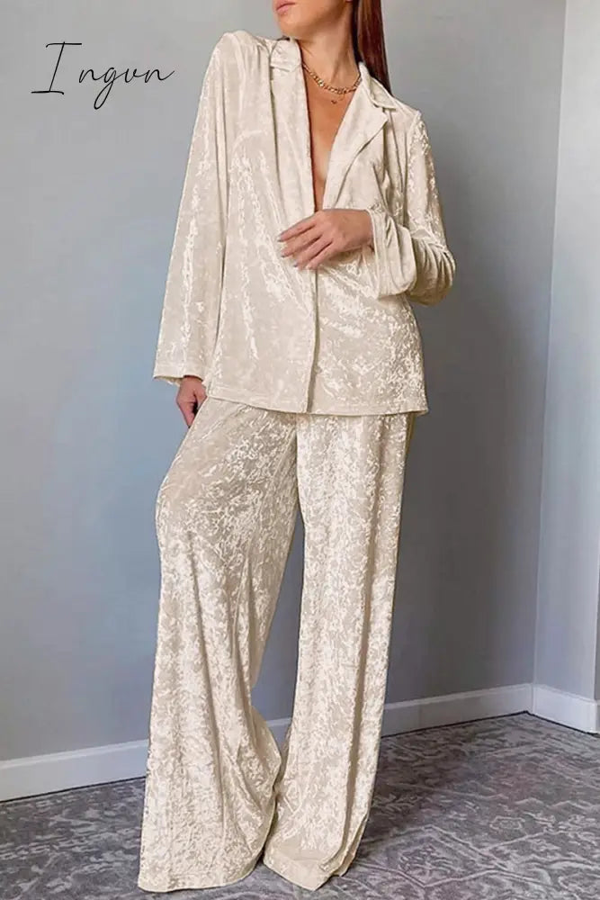 Ingvn - Casual Simplicity Solid Turndown Collar Long Sleeve Two Pieces Cream White / S