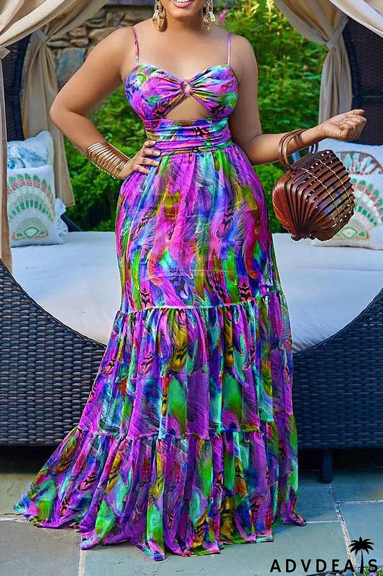 Summer Print Cutout Slip Maxi Dresses