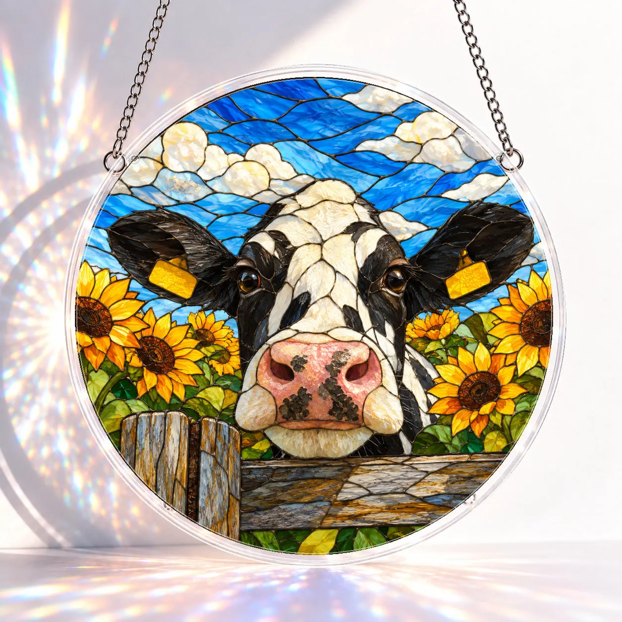 Sunflower Farm Cow Stained Glass Suncatcher Puzzle