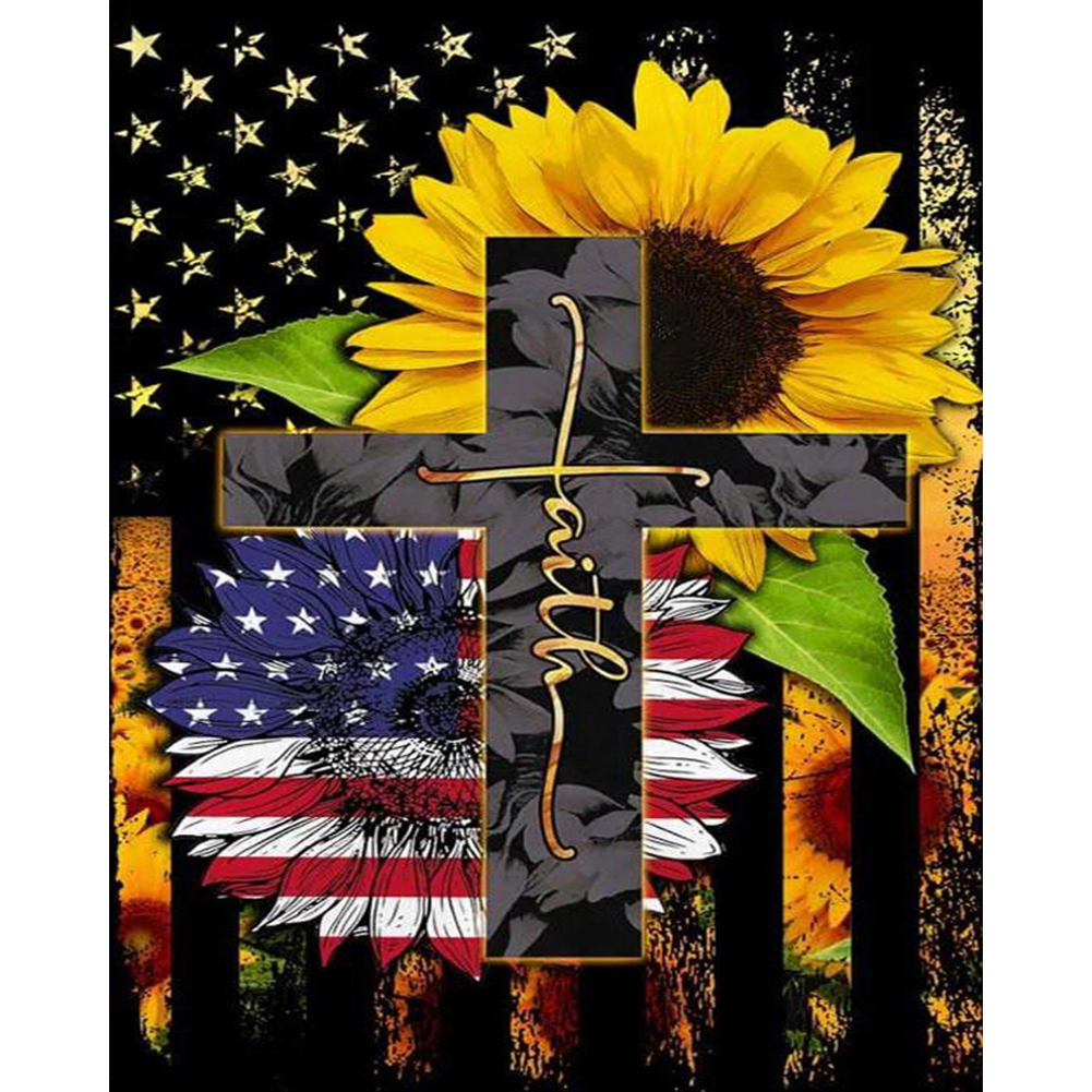 

US Flag Sunflower - Round/Square Drill Diamond Painting - 40*50CM, Round diamond 40*50cm, 501 Original