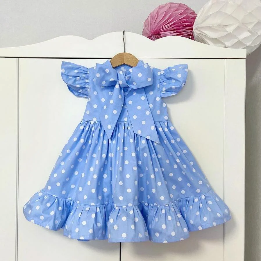 Summer Ruffles Polka Dot Dresses For Girls Kids Elegant Wedding Birthday Princess Party Casual Clothes Children 3 4 5 6 7 8 Year