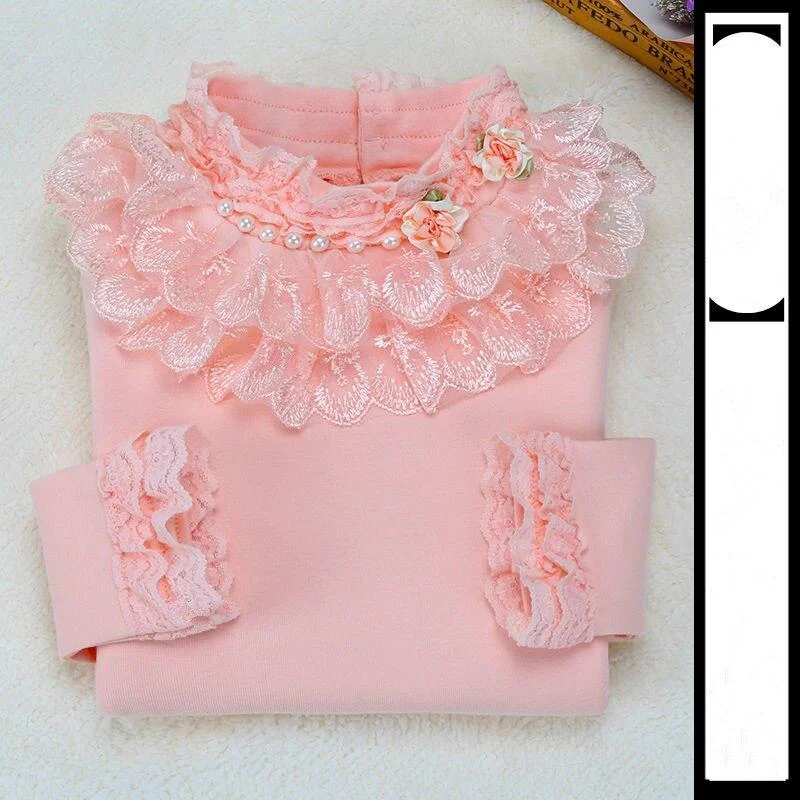 2021 Spring Autumn Cotton Children Base T Shirts Baby Girls Clothes Long Sleeve Floral Casual T Shirt Tops Kids Lace T shirt