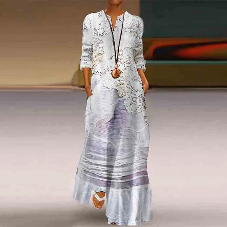 Classy Embroidered Lace Flowy Maxi Dress