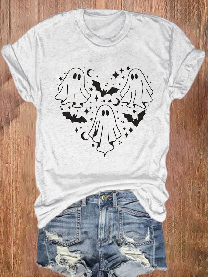 Women´s Creepy ghost in heart Print Casual T-Shirt