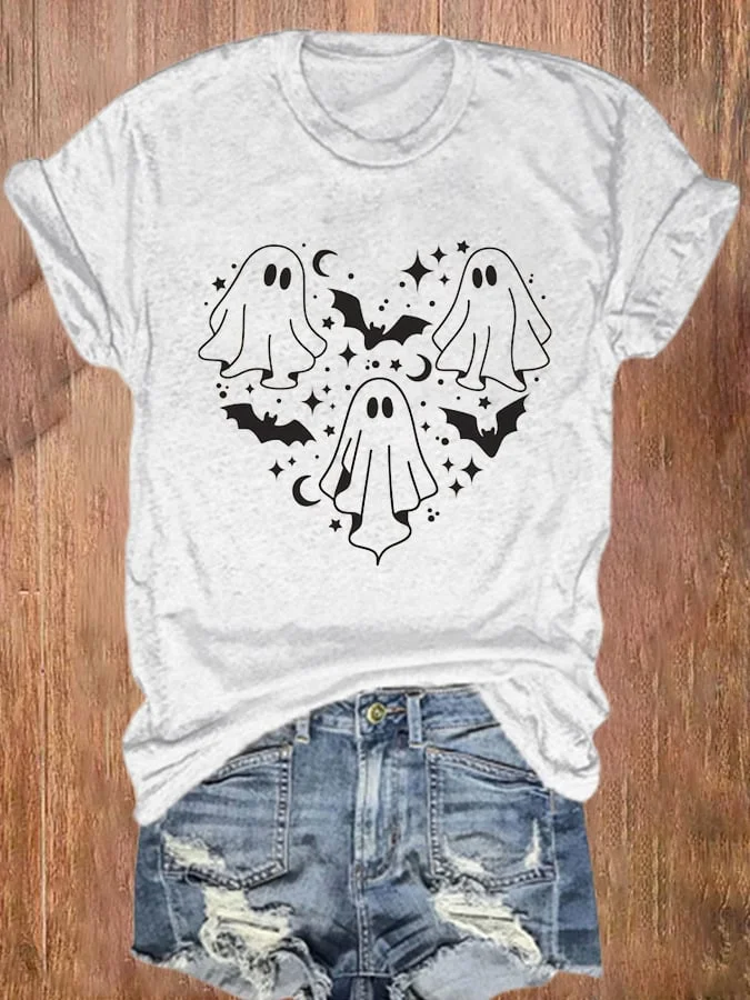 Women's Creepy ghost in heart Print Casual T-Shirt