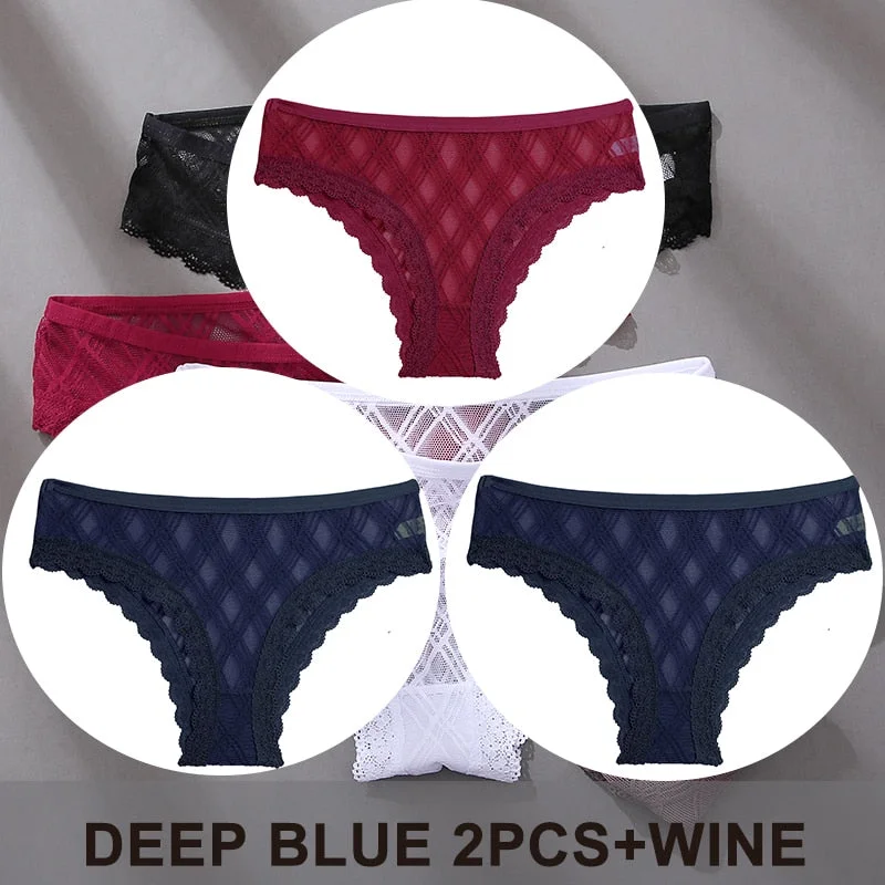 FINETOO 3PCS/Set Women's Panties Sexy Lace Lingerie Temptation Underwear Briefs Pespective Woman Thongs Mesh Underpants Female
