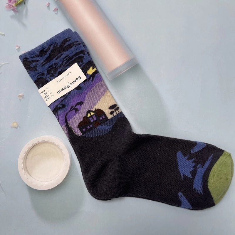 Women’s Minimalist Human Houndstooth Cotton Crew Socks A Pair