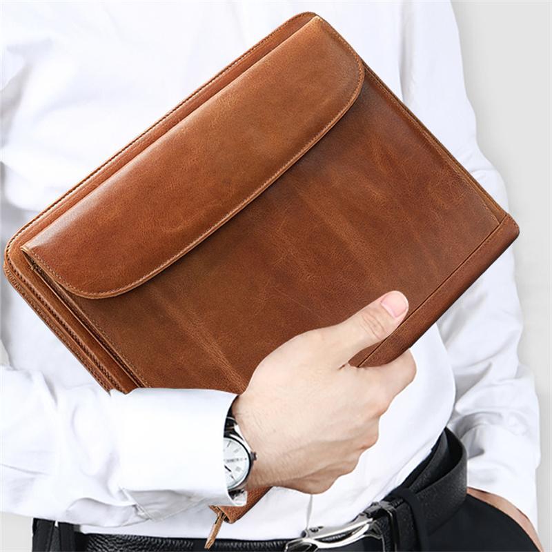 Vintage Leather Business Large-Capacity Clutch