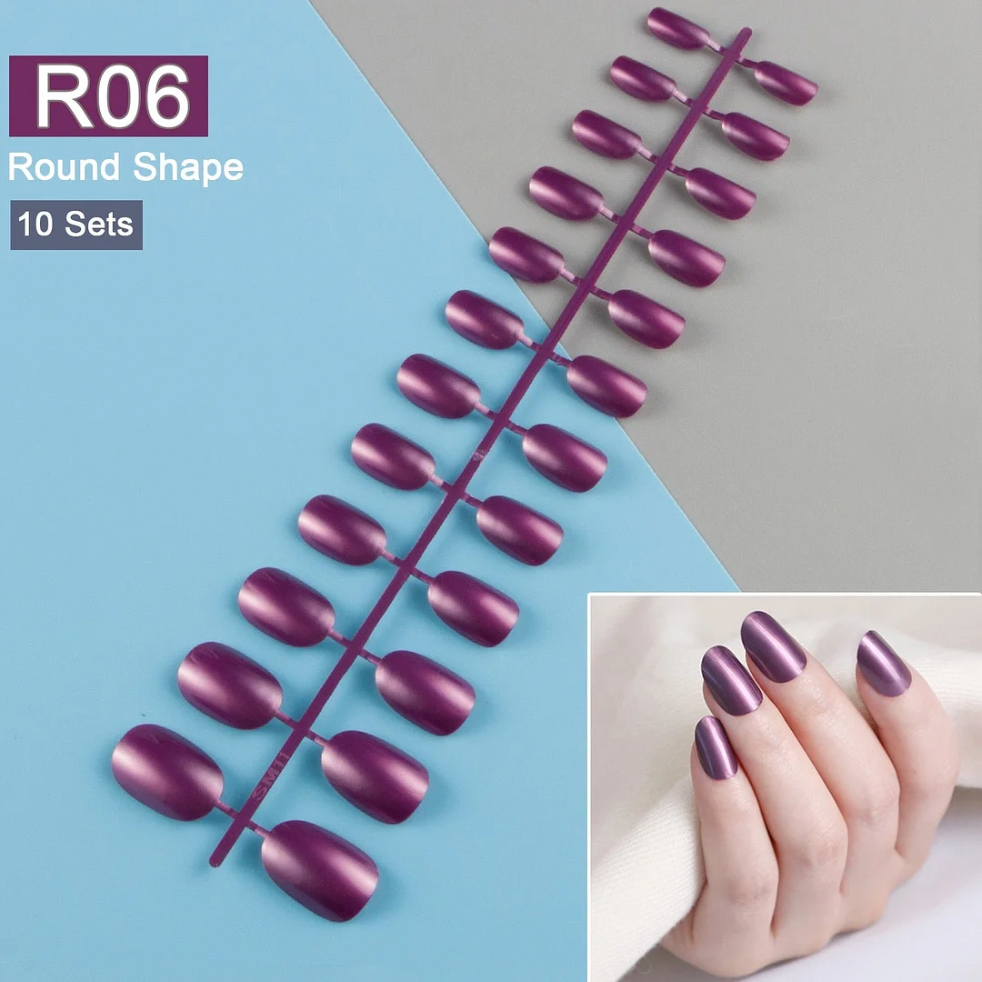 10 Sets/Pack Mixed Solid Colors Coffin Round Square Almond Shape False Nails Full Cover Nail Tips Short Fake Nails Tip Manicure-Nail Inspo