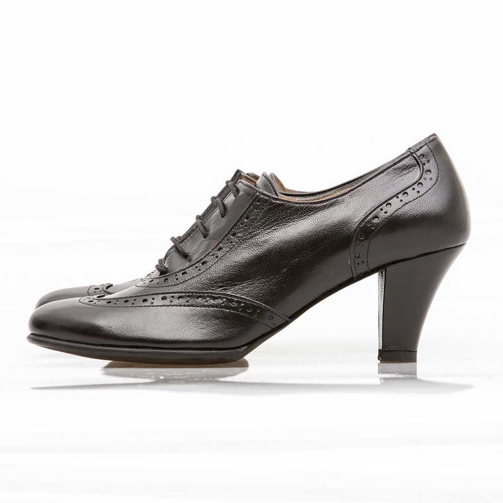 Black Vegan Leather Round Toe Block Heel Lace-Up Oxford Shoes Nicepairs