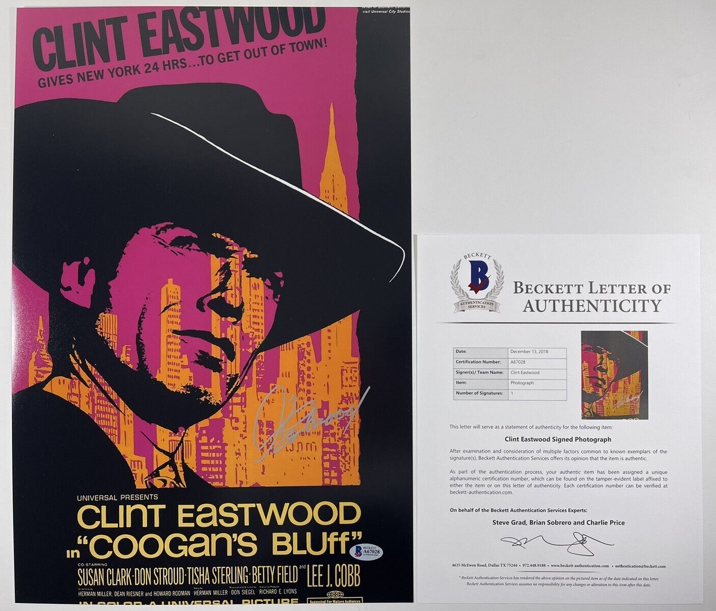 CLINT EASTWOOD SIGNED COOGAN’S BLUFF 12x18 Photo Poster painting MOVIE POSTER BAS LOA #A67028