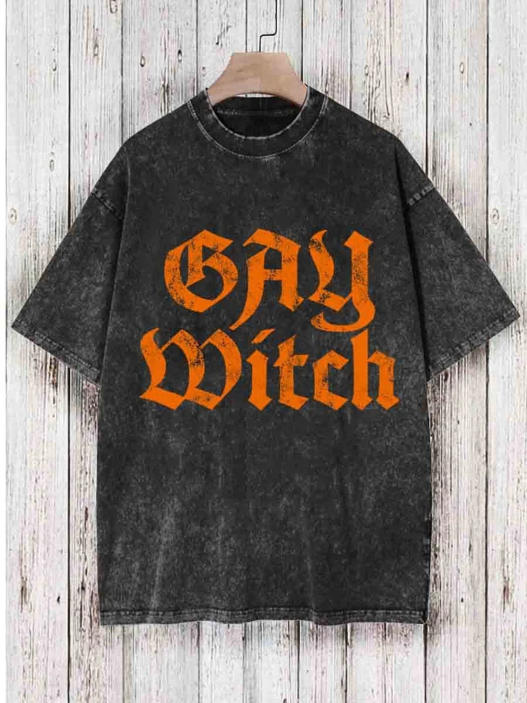 Men's Halloween Gay Witch Print Round Neck T-Shirt