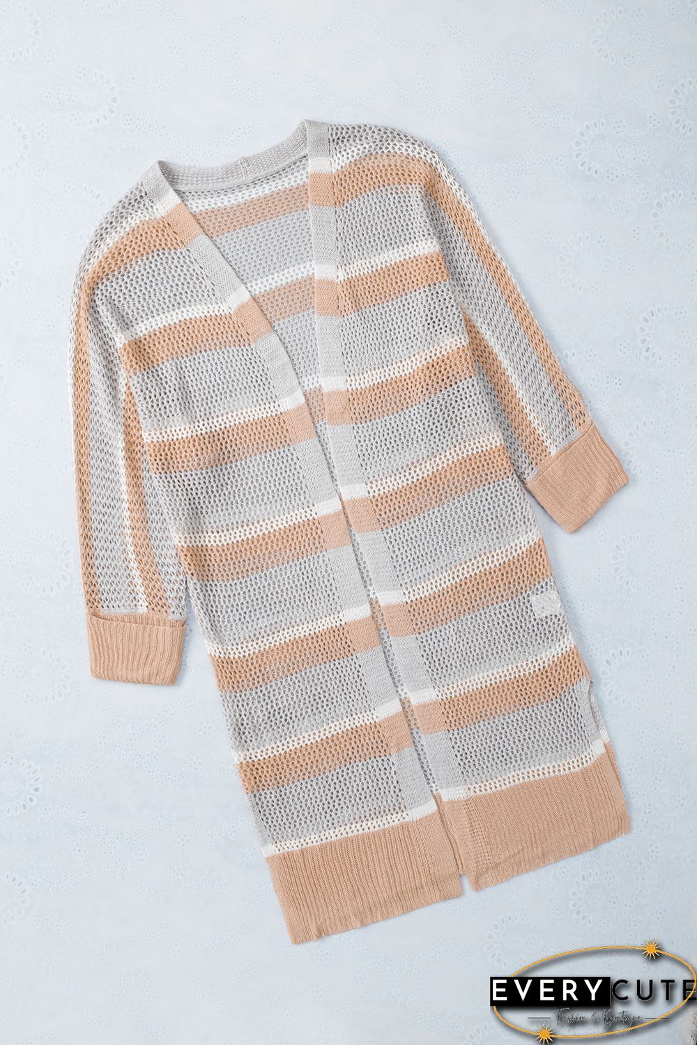 Open Front Striped Knitted Cardigan