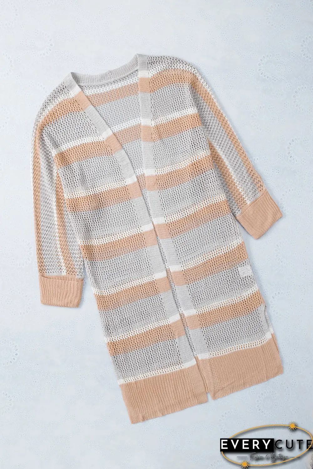 Open Front Striped Knitted Cardigan