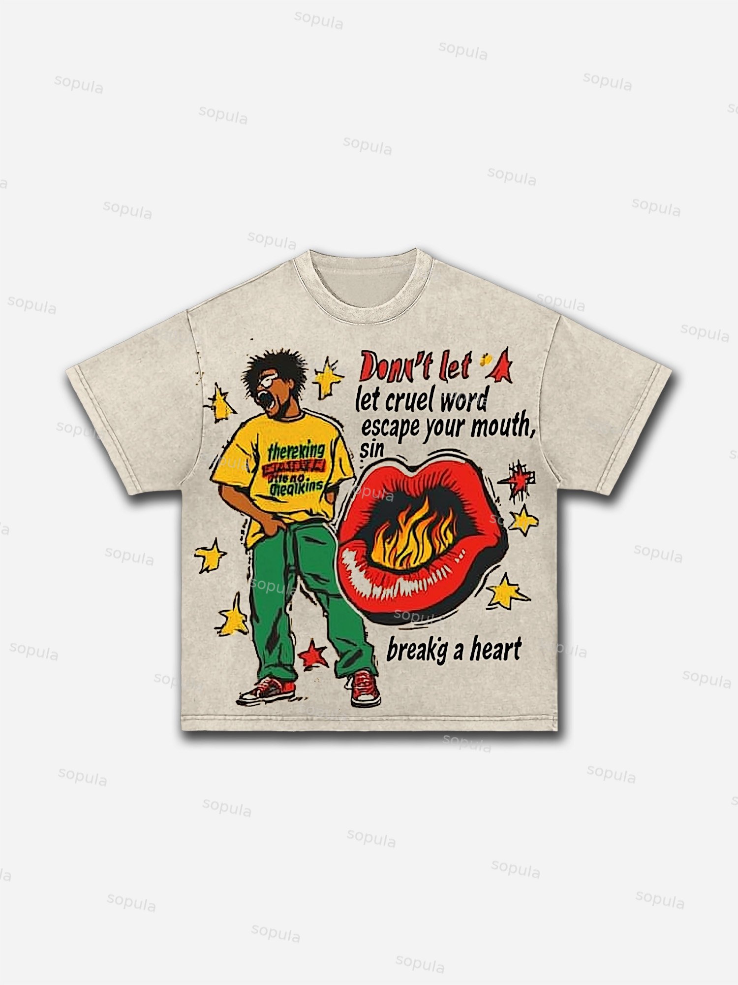 Don't Let A Cruel Word Escape Your Mouth Acid Wash T-shirt - Sopula｜Premium Graphic Tees & Graphic Clothing