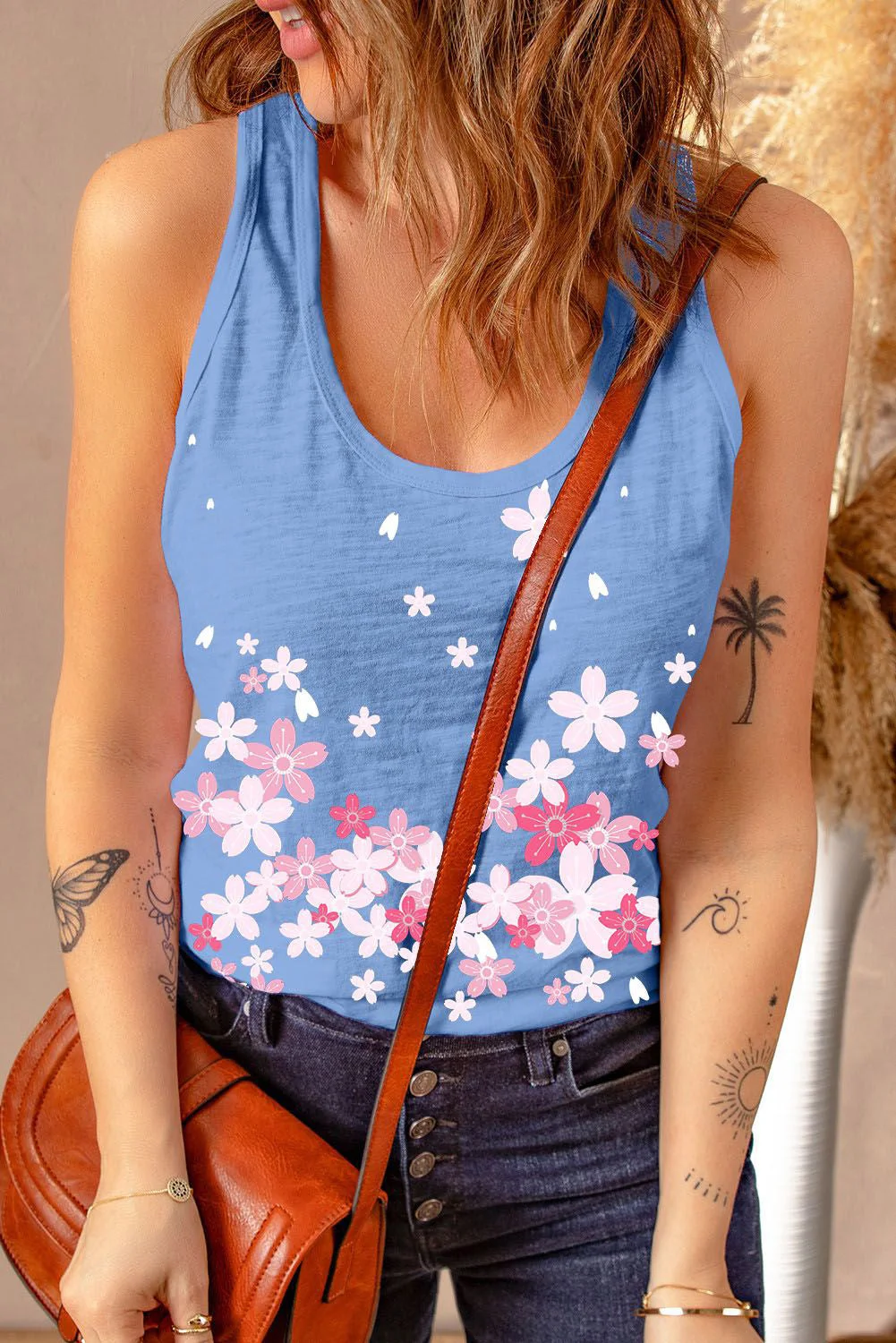 Cherry Blossom Scoop Neck Tank Top