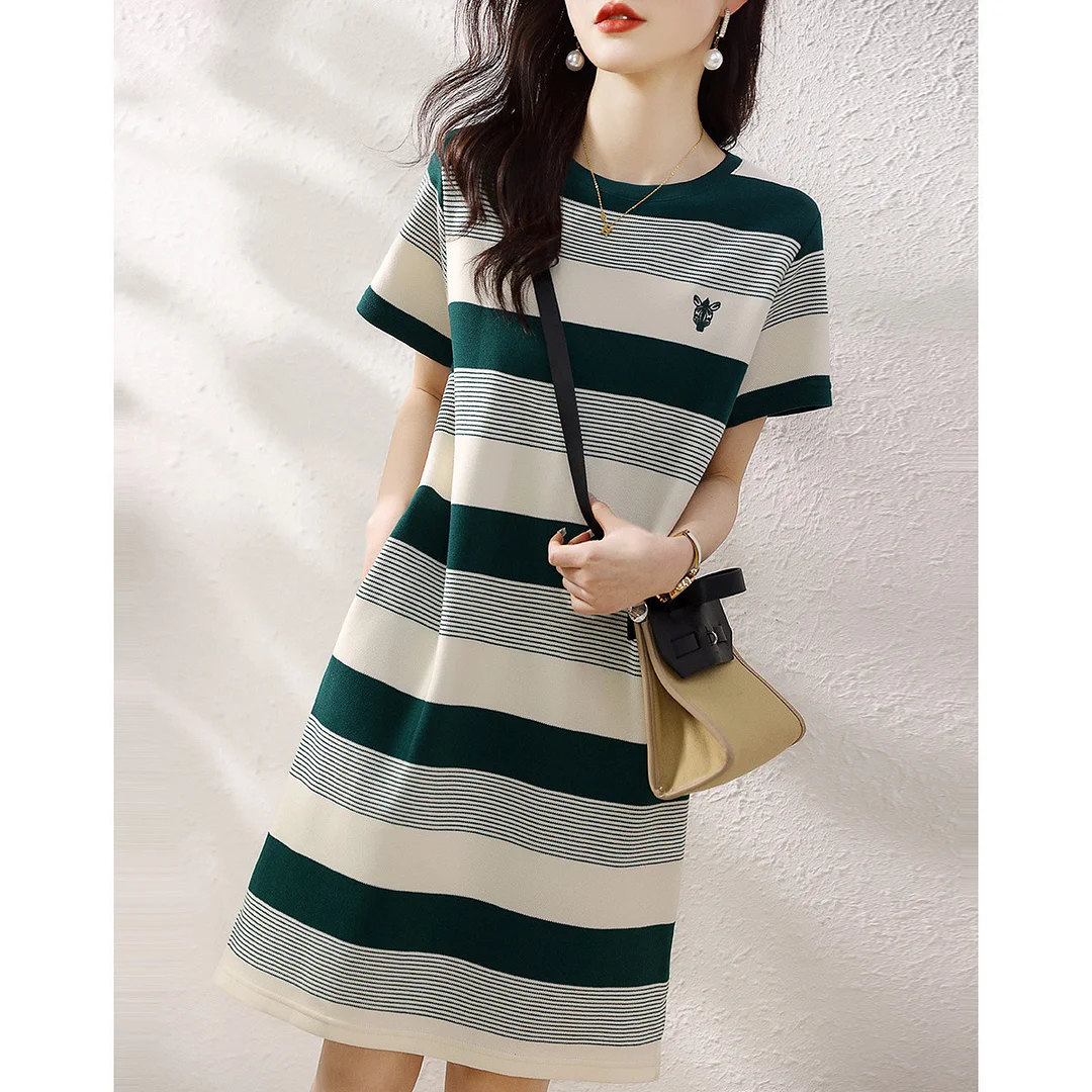 Athvotar Athvotar Striped Dress 2025 Summer New Korean Version Of Casual Simple Dress Showing Skinny Skin Dress Women
