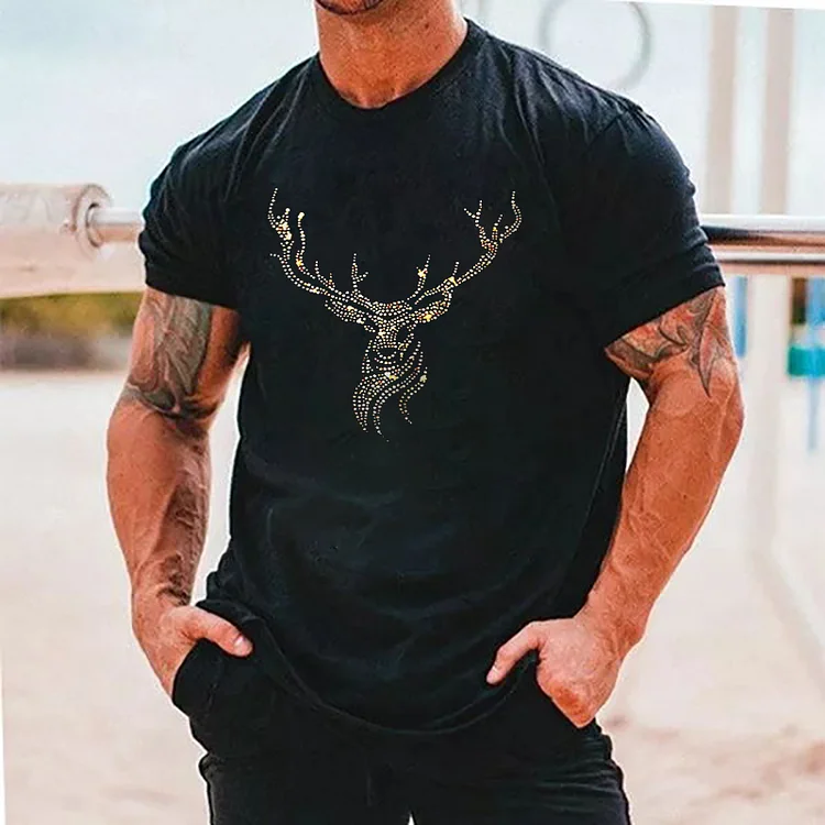 Men's Fashion Rhinestone Print Crew Neck T-Shirt