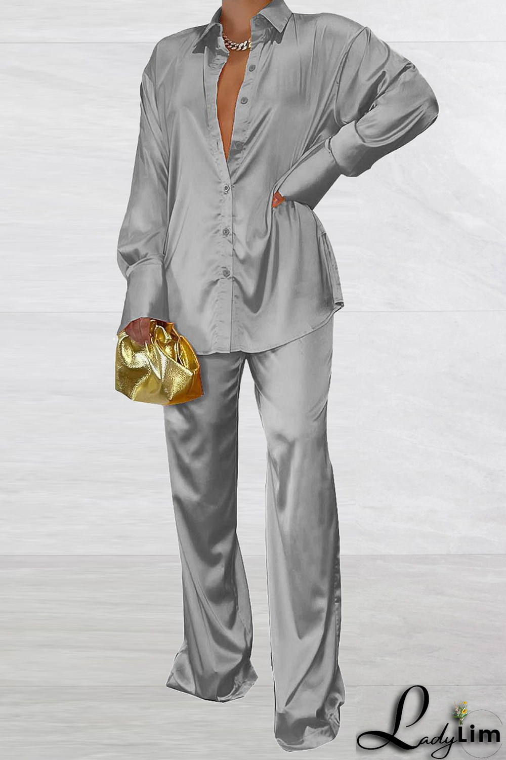 Coffee Casual Solid Patchwork Turndown Collar Long Sleeve Two Pieces