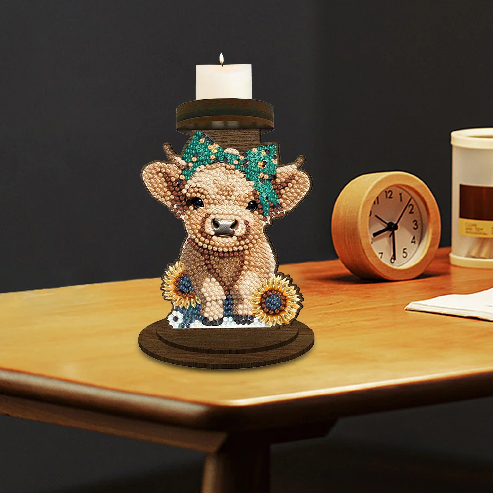 Wooden Highland Yak 5D DIY Diamond Painting Candle Holder Decor for Home Office
