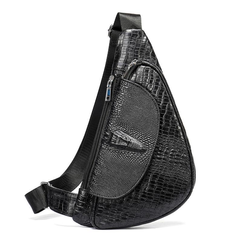 Mens Outdoor Fashion Alligator Pattern Cow Leather Chest Bags