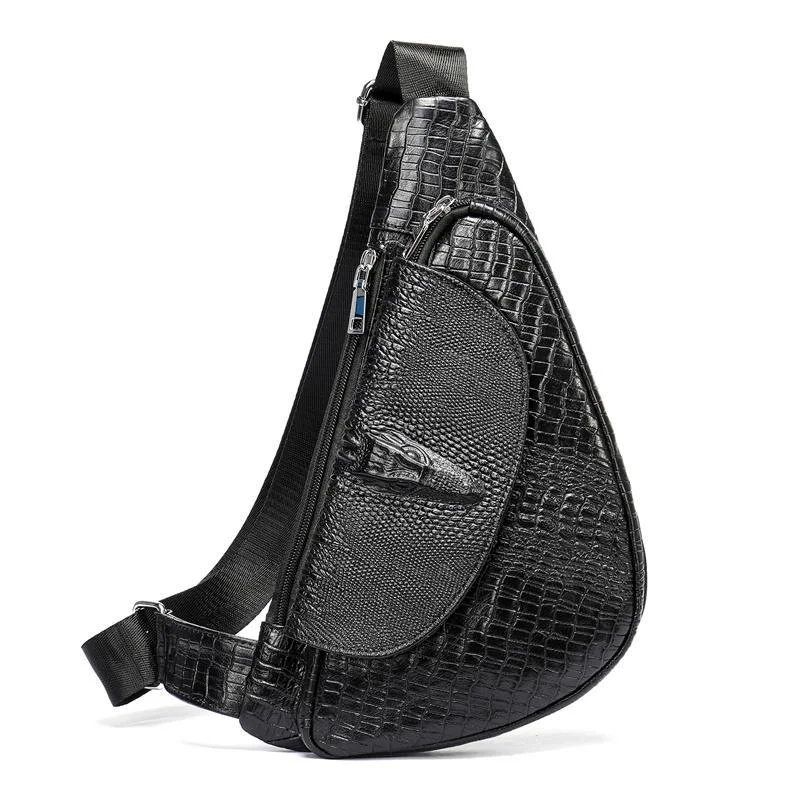 Mens Outdoor Fashion Alligator Pattern Cow Leather Chest Bags