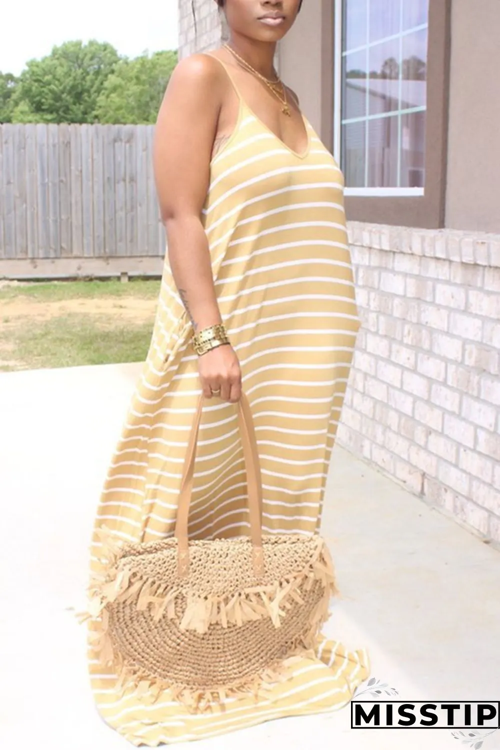 Colorful Fashion Casual Striped Sleeveless Loose Dress