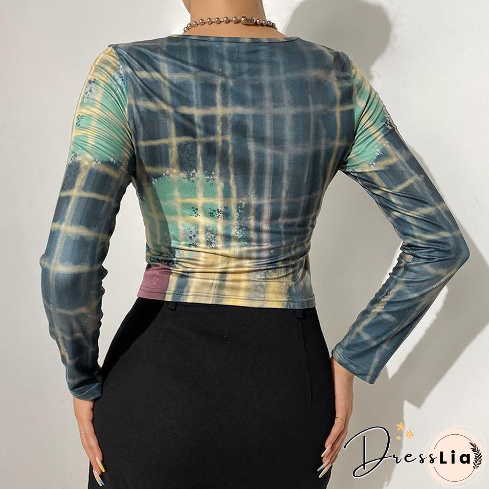 Colorful Printed Slim Long Sleeve Top