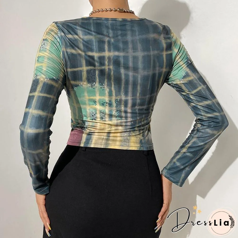 Colorful Printed Slim Long Sleeve Top