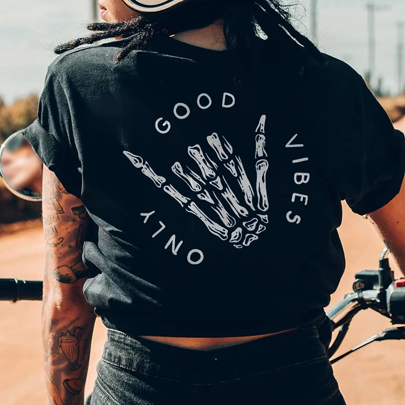 Good Vibes Only Skull Printing T-Shirt