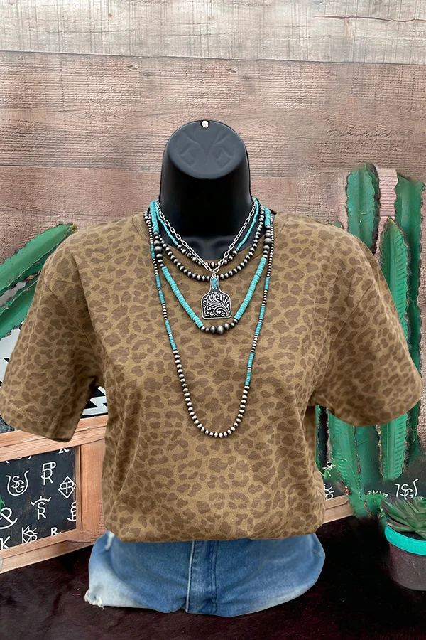 Casual Leopard Print Crew Neck T-Shirt