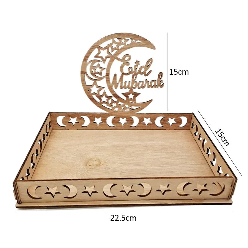 Eid Mubarak Wooden Food Tray Ornament Islamic Muslim Party Decoration for Home 2022 Ramadan Kareem Gifts Eid Al Adha Supplies
