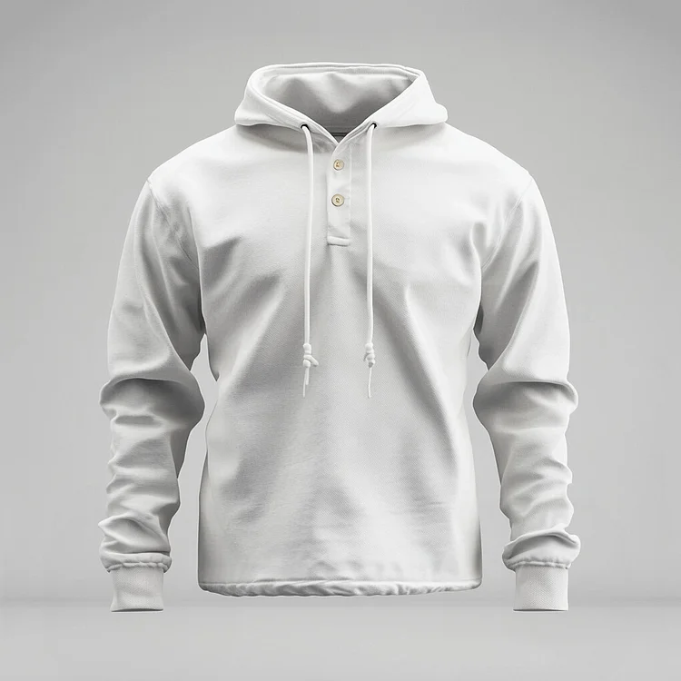 Men's Half Button Long Sleeve Drawstring Solid Hoodie