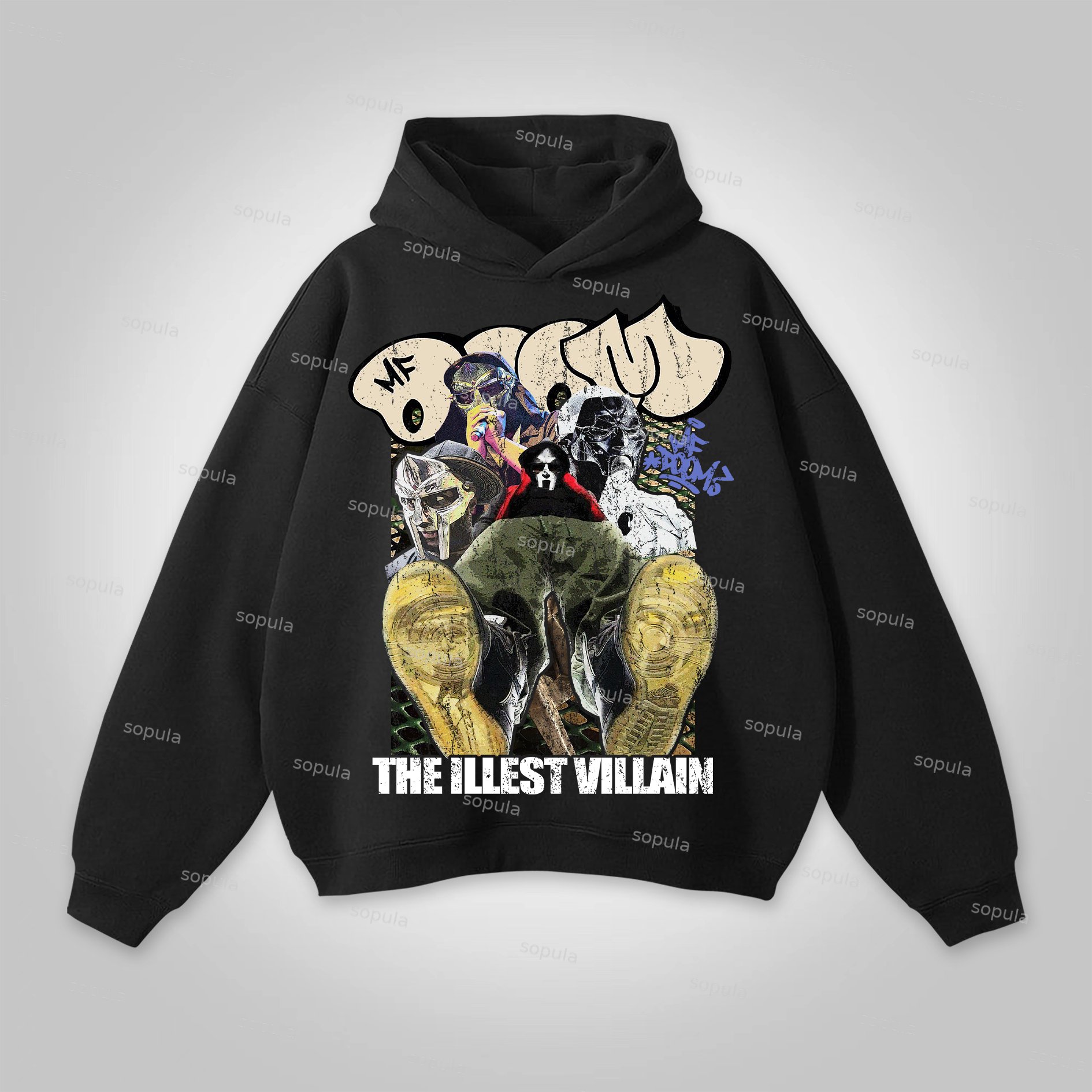 Sopula Vintage The Illest Villain Mf Doom Graphic Print Pocketless Hoodie - SOPULA