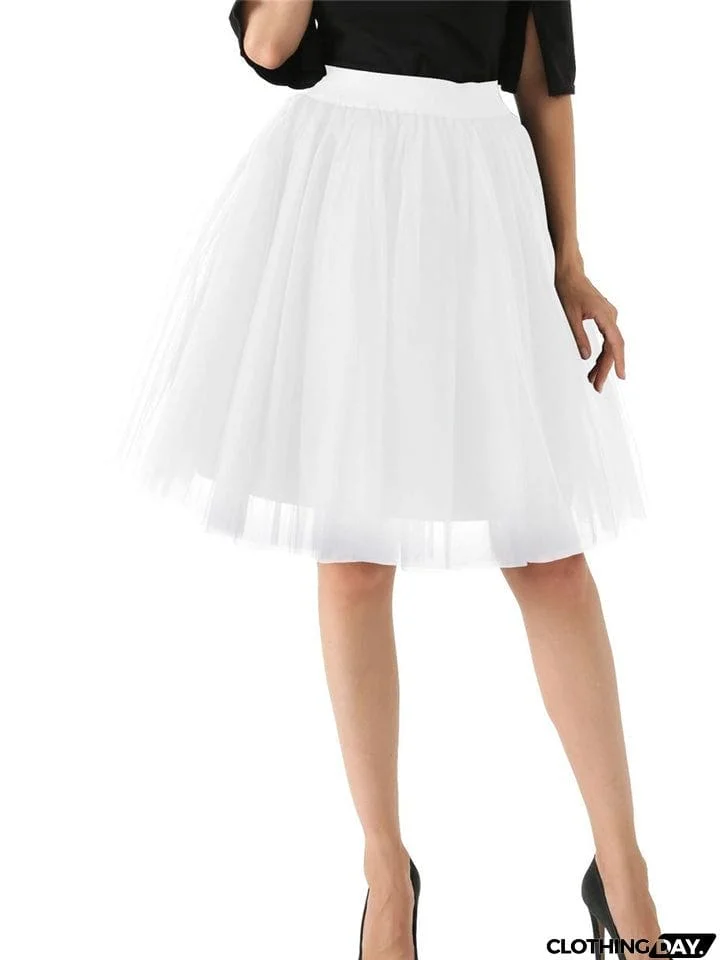 Fashion Simple Style Knee-Length Solid  Color Tulle Skirts