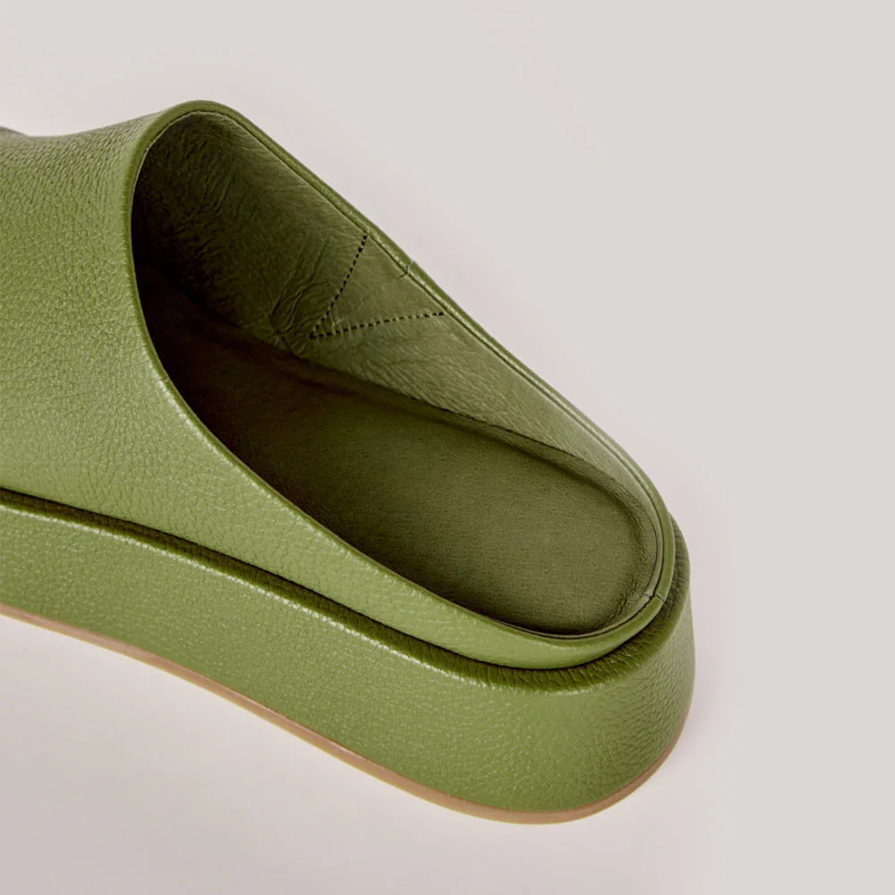 Fashion Olive Closed Round Toe wedge Heel  Mules Shoes with Platform