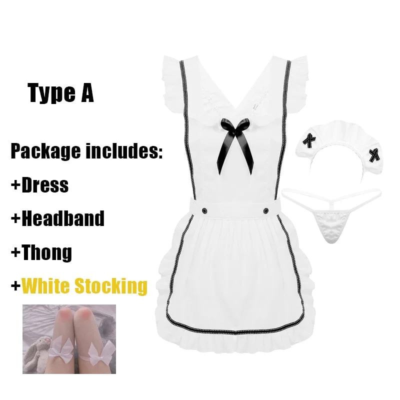 OJBK Anime Maid Cosplay Costumes White Coffee Bar Waitress Cos Outfit Hollow Out Design For Women Sexy Lingrie Uniform 2020 New