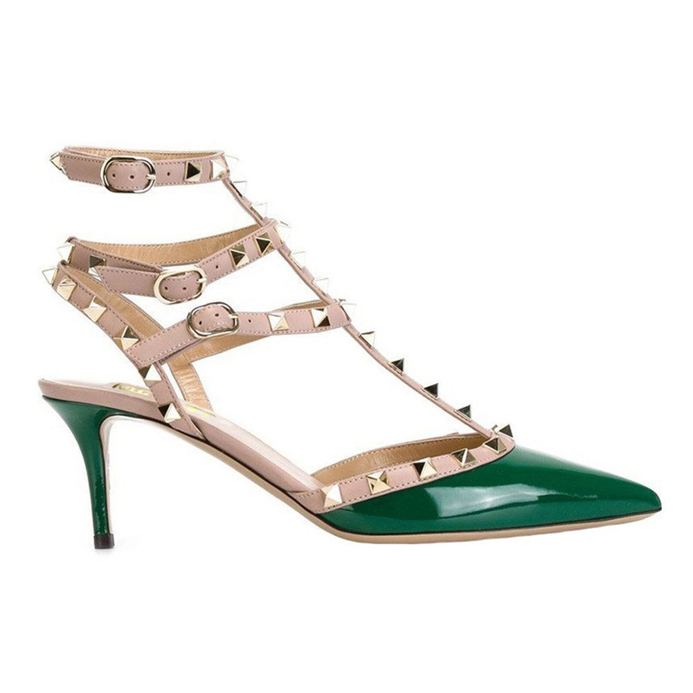 65mm Women's Low Heels Rivets Green Sandals-vocosishoes