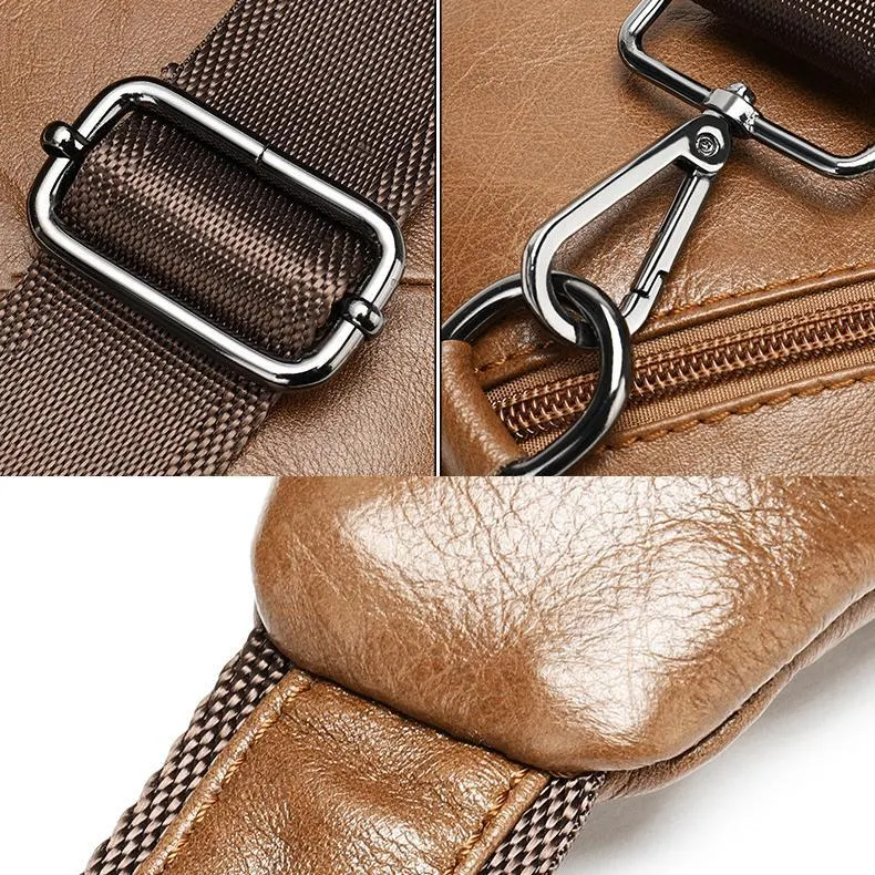 Textured Style Adjustable Strap Genuine Leather Multiple Compartment Sling Backpack