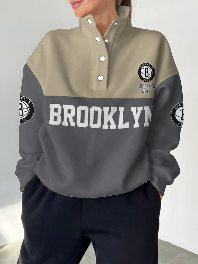 Brooklyn Nets 2025 New Design Casual Snap Mockneck Pullover