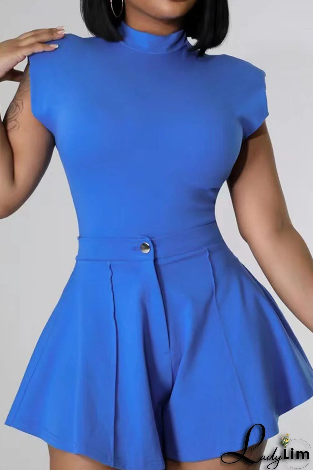 Pink Casual Solid Split Joint Fold O Neck Sleeveless Two Pieces