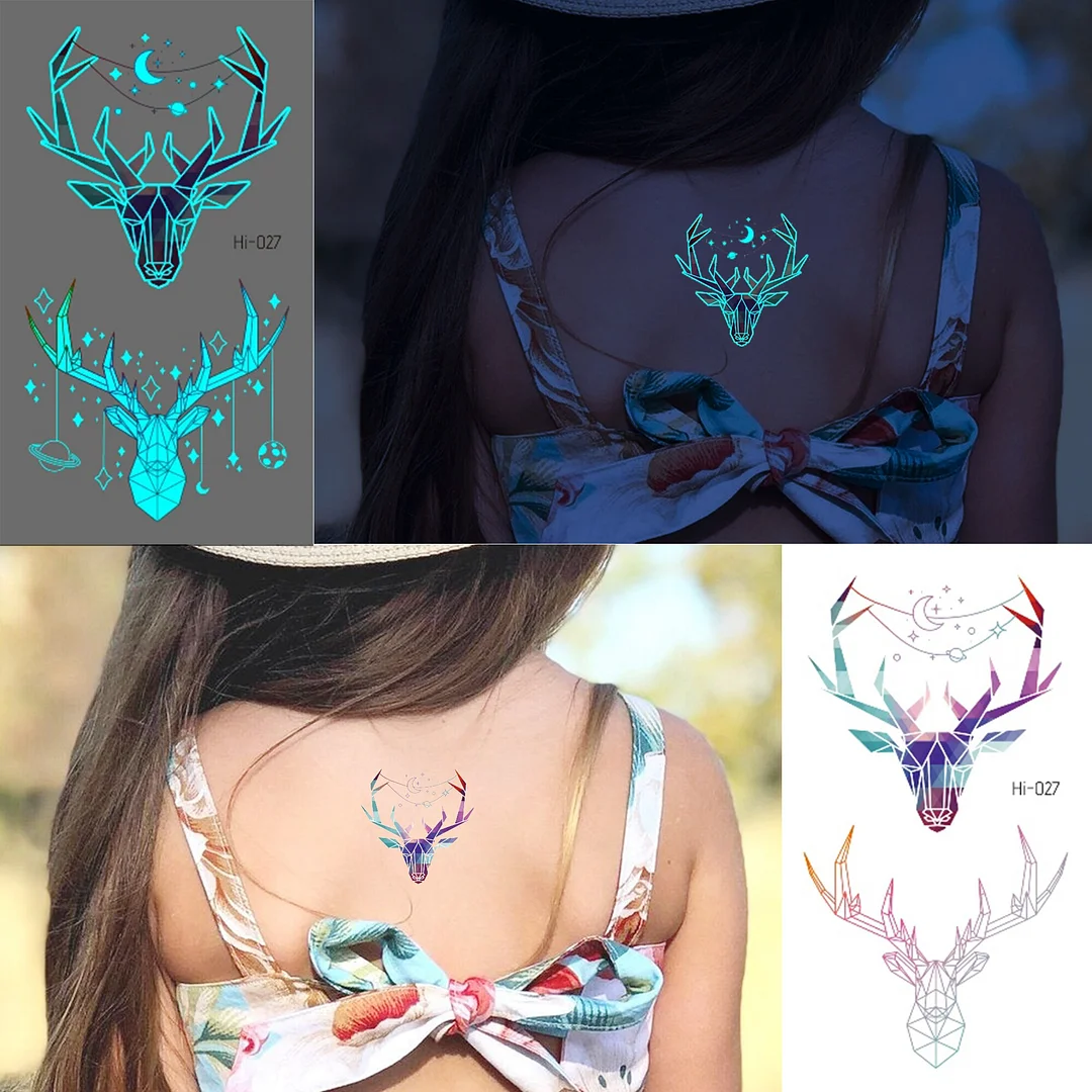 Sdrawing Glowing Butterfly Sea Waves Temporary Tattoos For Women Men Glow In The Dark Glitter Feather Fake Tattoo Sticker Luminous