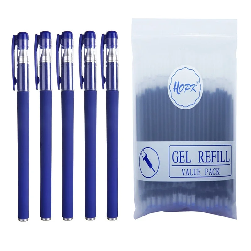 55Pcs/Lot 0.38mm/0.5mm Black blue Ink Gel Pen Refills Set Bullet/Needle Tip Rod Gel Pens for School Office Writing Stationery